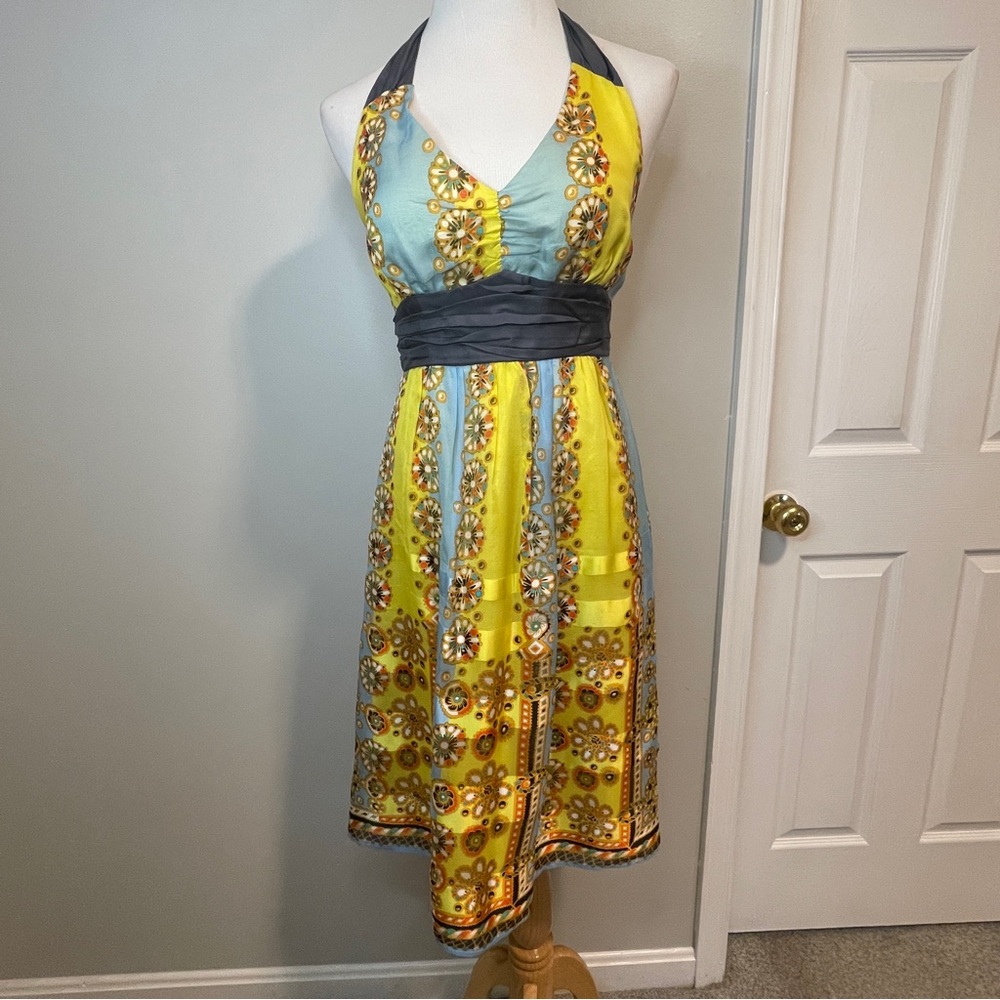 Anthropologie Moulinette Soeurs Electric Age Silk Halter Floral Print Dress Sz 4